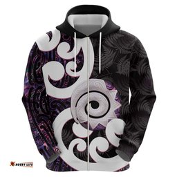 RugbyLife Shop Aotearoa Koru Hoodie Purple Maori Paua Shell Mix Silver Fern LT14