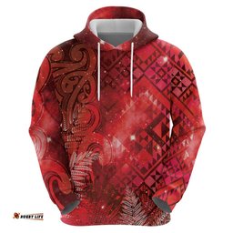 RugbyLife Shop Aotearoa Taniko Matariki Hoodie Cosmic Red LT7