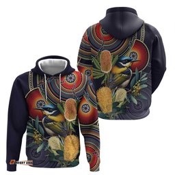 RugbyLife Shop Aussie Honeyeaters Banksia Flowers Hoodie Aboriginal Dots Painting LT9