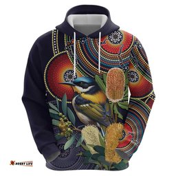 RugbyLife Shop Aussie Honeyeaters Banksia Flowers Hoodie Aboriginal Dots Painting LT9