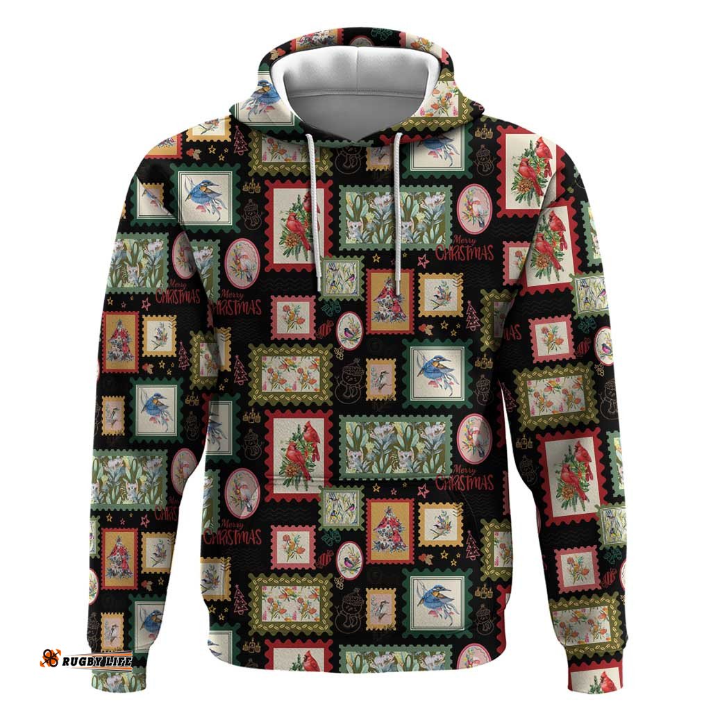 RugbyLife Shop Aussie Birds Christmas La La Land Hoodie Black Vintage Stamp Edition LT9
