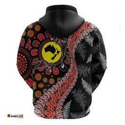 RugbyLife Shop Aotearoa and Australia Hoodie Maori Koru Ferns With Aboriginal Kangaroo LT03