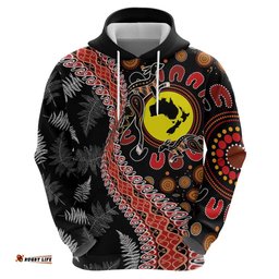 RugbyLife Shop Aotearoa and Australia Hoodie Maori Koru Ferns With Aboriginal Kangaroo LT03