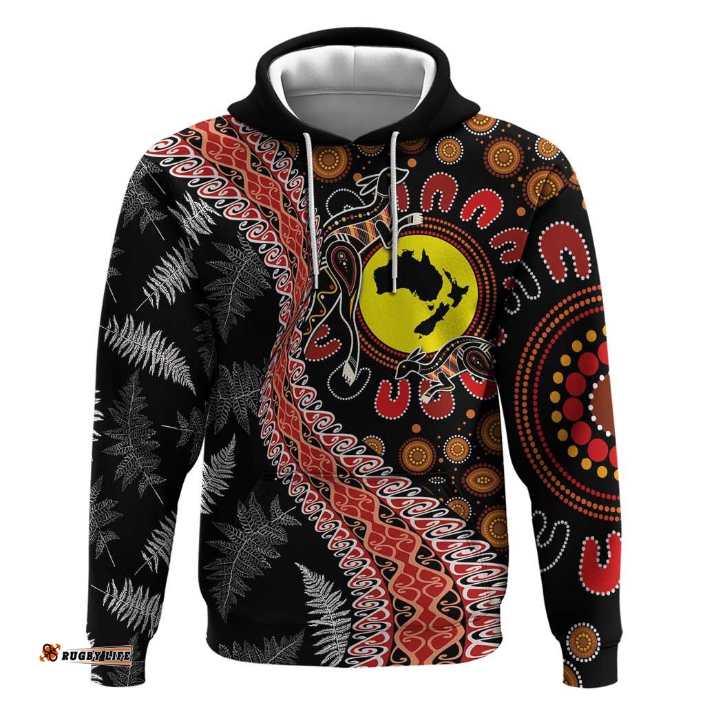 RugbyLife Shop Aotearoa and Australia Hoodie Maori Koru Ferns With Aboriginal Kangaroo LT03