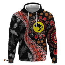 RugbyLife Shop Aotearoa and Australia Hoodie Maori Koru Ferns With Aboriginal Kangaroo LT03