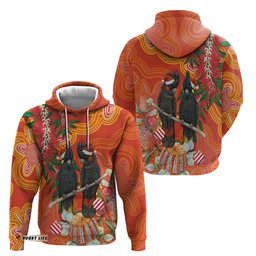 RugbyLife Shop Australia Black Cockatoo Christmas Hoodie Banksia Bottlebrush Aboriginal Art LT14