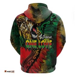 RugbyLife Shop Aotearoa One Love Hoodie Reggae Lion with Kakahu Huruhuru LT03