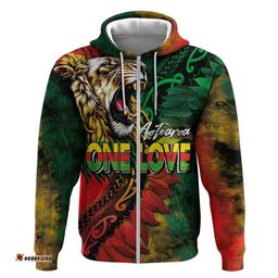RugbyLife Shop Aotearoa One Love Hoodie Reggae Lion with Kakahu Huruhuru LT03