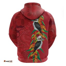 RugbyLife Shop Aussie Kokaburra Golden Wattle Christmas Hoodie Aboriginal Dots Painting Red Motif LT9