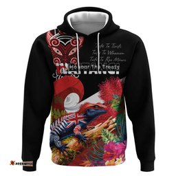 RugbyLife Shop Aotearoa Toitu Te Tiriti Hoodie Waitangi-Honour The Treaty NZ Tuatara and Plants LT03