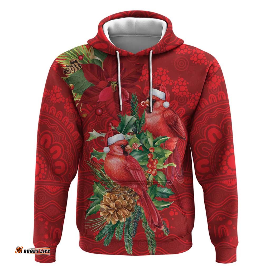 RugbyLife Shop Aussie Red Cardinal Hoodie Aboriginal Inspired Christmas LT9