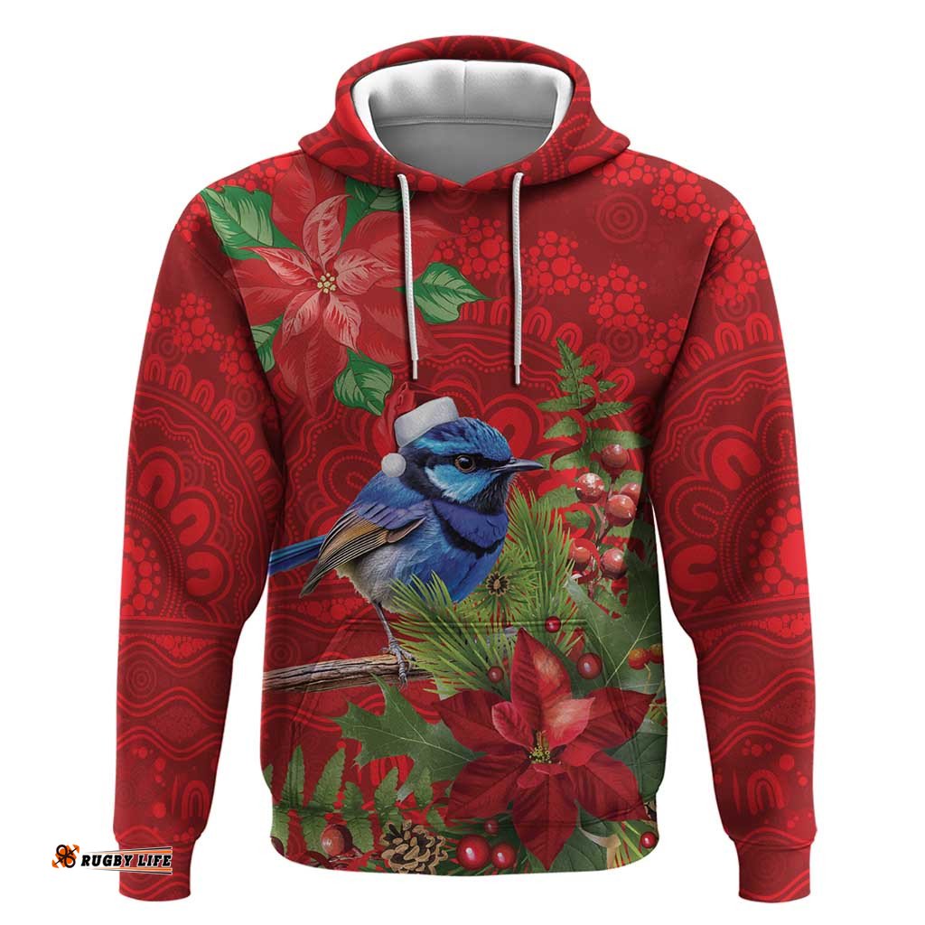 RugbyLife Shop Aussie Superb Fairywren Bird Hoodie Aboriginal Inspired Christmas LT9