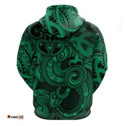 RugbyLife Shop Aotearoa Maori Hei Tiki Hoodie Kakariki Kowhaiwhai Puhoro Motif LT9
