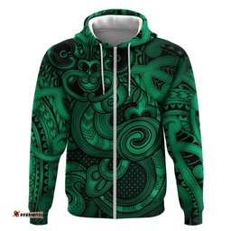 RugbyLife Shop Aotearoa Maori Hei Tiki Hoodie Kakariki Kowhaiwhai Puhoro Motif LT9