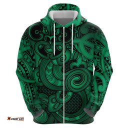 RugbyLife Shop Aotearoa Maori Hei Tiki Hoodie Kakariki Kowhaiwhai Puhoro Motif LT9