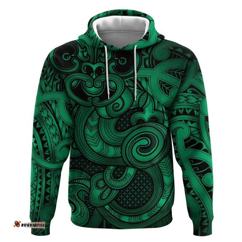 RugbyLife Shop Aotearoa Maori Hei Tiki Hoodie Kakariki Kowhaiwhai Puhoro Motif LT9
