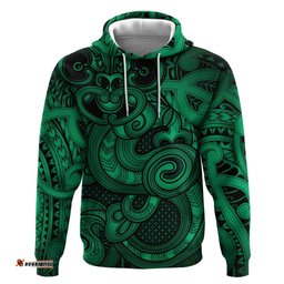 RugbyLife Shop Aotearoa Maori Hei Tiki Hoodie Kakariki Kowhaiwhai Puhoro Motif LT9