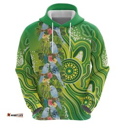 RugbyLife Shop Budgerigar Australia Hoodie Aussie Common Parakeet Indigenous Art LT14
