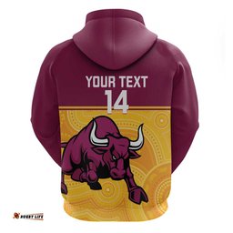 RugbyLife Shop Custom Australia Queensland Cricket Hoodie Go Bulls - Aboriginal Art LT14