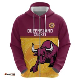 RugbyLife Shop Custom Australia Queensland Cricket Hoodie Go Bulls - Aboriginal Art LT14
