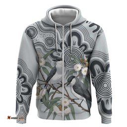 RugbyLife Shop Australia Grey Butcherbird Hoodie Eucalyptus Alba Indigenous Art LT14