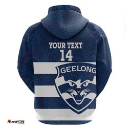 RugbyLife Shop AFL Cats Football Custom Hoodie Geelong Proud Indigenous Art LT14