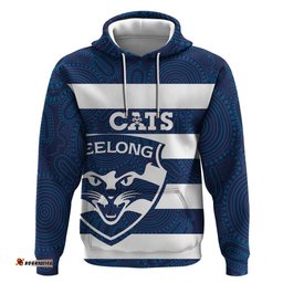 RugbyLife Shop AFL Cats Football Custom Hoodie Geelong Proud Indigenous Art LT14