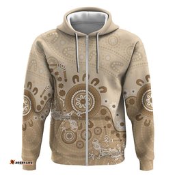 RugbyLife Shop Beige Lizards Australia Hoodie Boomerang Indigenous Art LT14