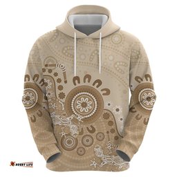 RugbyLife Shop Beige Lizards Australia Hoodie Boomerang Indigenous Art LT14