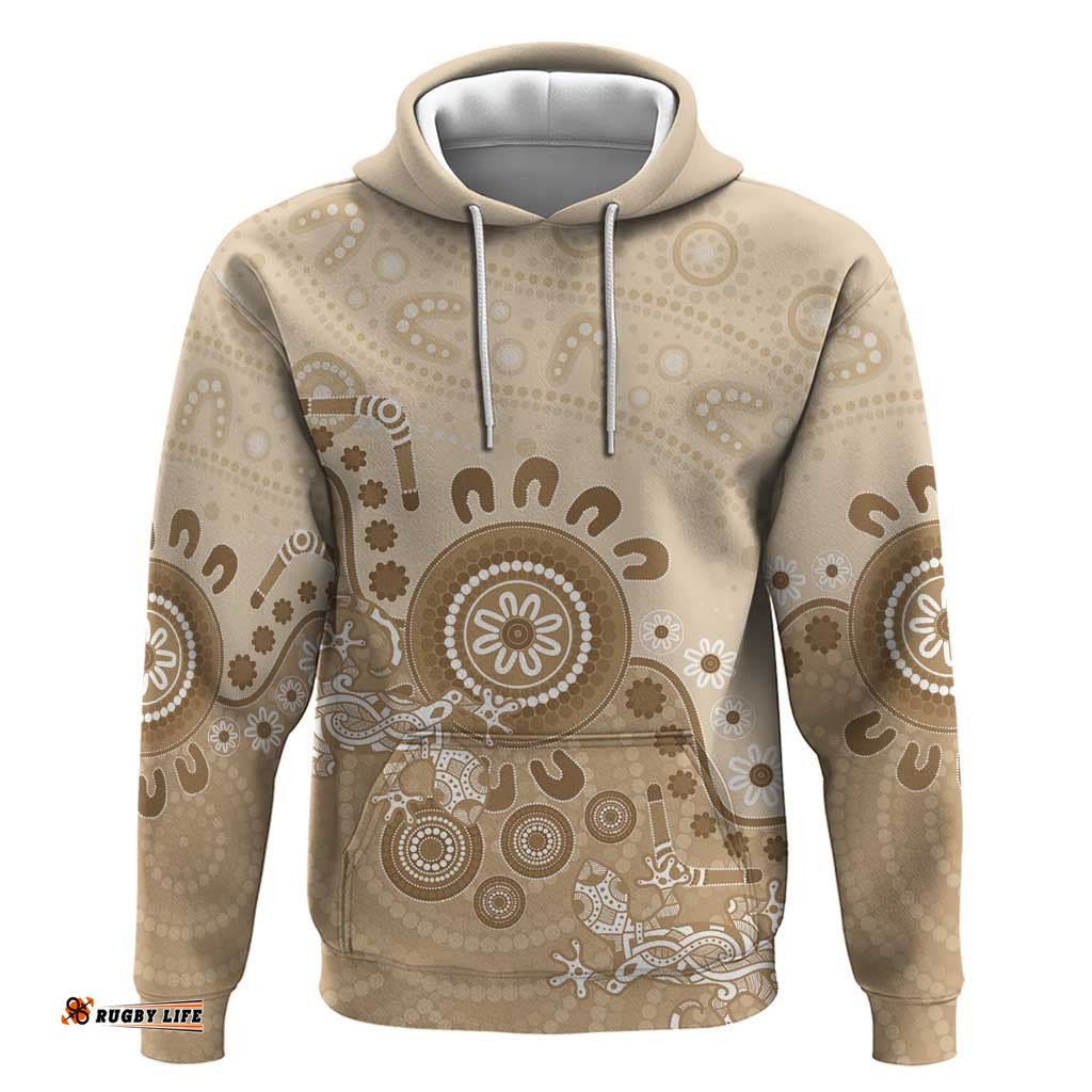 RugbyLife Shop Beige Lizards Australia Hoodie Boomerang Indigenous Art LT14