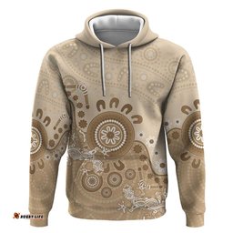 RugbyLife Shop Beige Lizards Australia Hoodie Boomerang Indigenous Art LT14