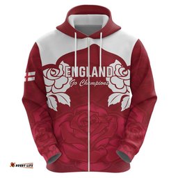 RugbyLife Shop Custom England Rugby 2025 Hoodie Go Champions Red Rose LT14