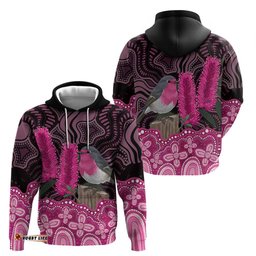 RugbyLife Shop Australia Indigenous Hoodie Breast Cancer Pink Robin Bottlebrush Aboriginal Art LT14