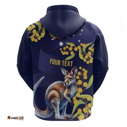 RugbyLife Shop Blue Kangaroo and Golden Wattle Personalised Hoodie Happy Australia Day 6 January LT9