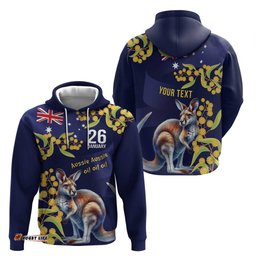 RugbyLife Shop Blue Kangaroo and Golden Wattle Personalised Hoodie Happy Australia Day 6 January LT9
