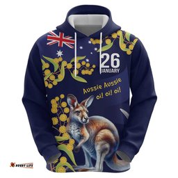 RugbyLife Shop Blue Kangaroo and Golden Wattle Personalised Hoodie Happy Australia Day 6 January LT9