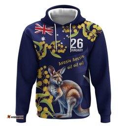 RugbyLife Shop Blue Kangaroo and Golden Wattle Personalised Hoodie Happy Australia Day 6 January LT9