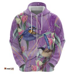 RugbyLife Shop Australia Epilepsy Awareness Hoodie Purple Fairy Wren with Eucalyptus Flowers LT7