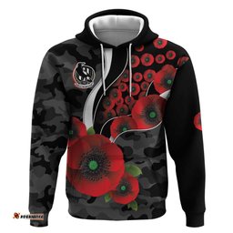 RugbyLife Shop Collingwood Magpies ANZAC Personalised Hoodie Lest We Forget Poppy Camo LT9