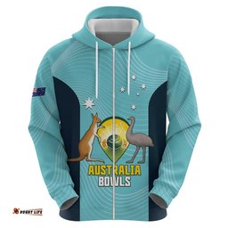 RugbyLife Shop Custom Bowls Australia Hoodie Teal Color Curve Sporty LT14