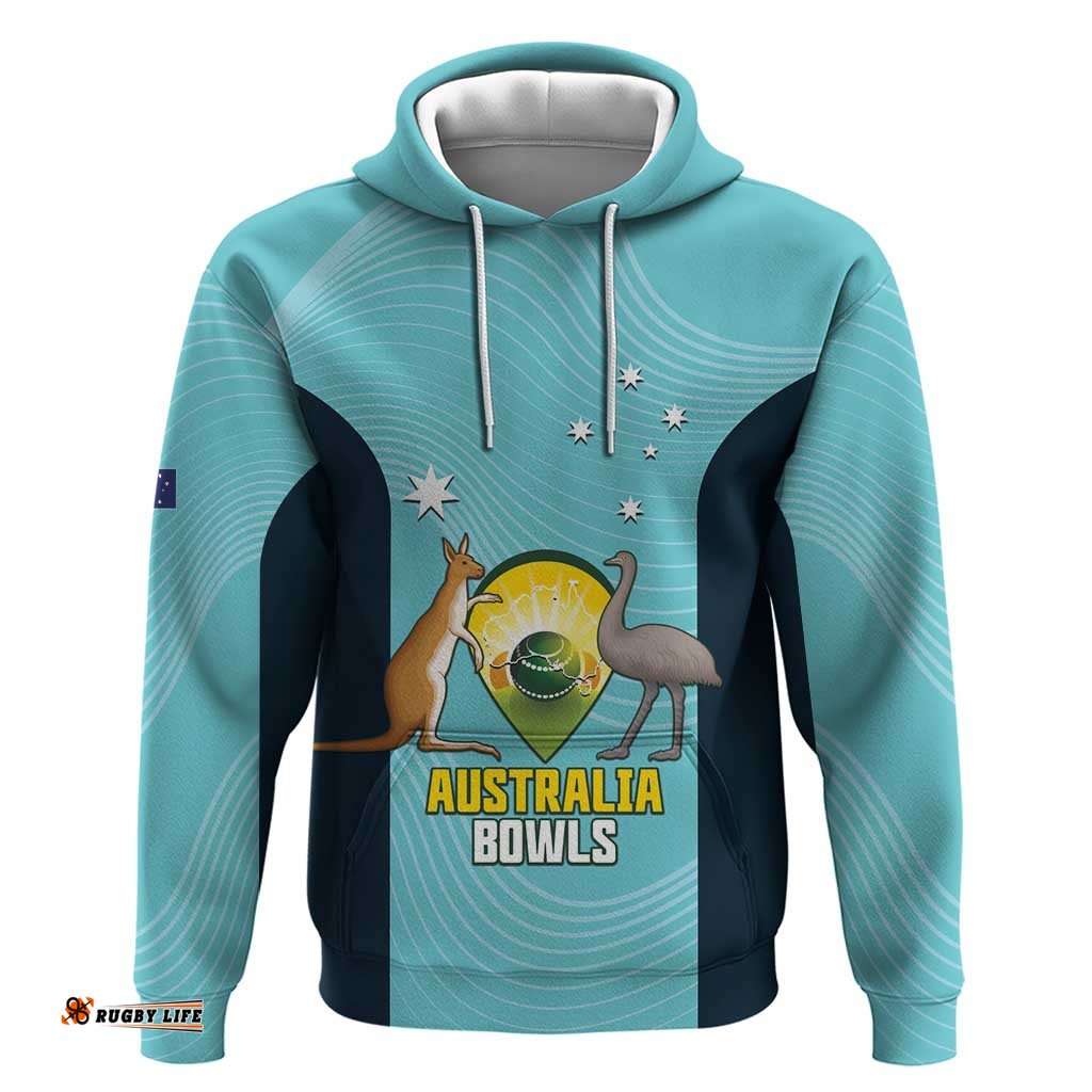 RugbyLife Shop Custom Bowls Australia Hoodie Teal Color Curve Sporty LT14