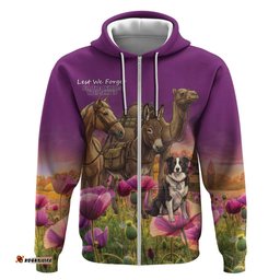 RugbyLife Shop ANZAC Day Hoodie Lest We Forget The Animals Of War LT15