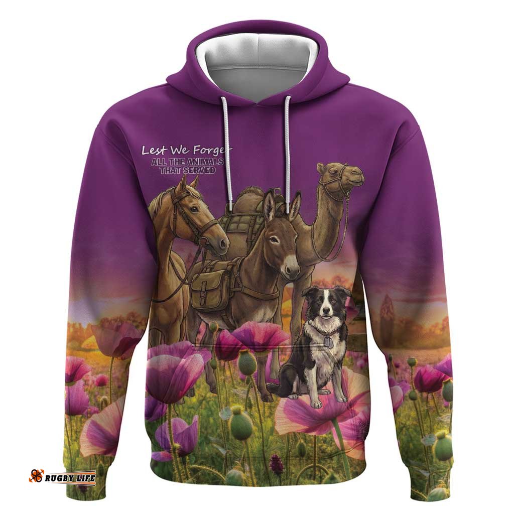 RugbyLife Shop ANZAC Day Hoodie Lest We Forget The Animals Of War LT15
