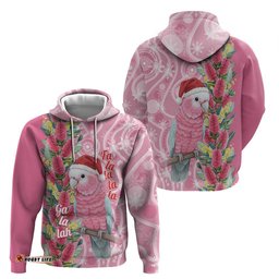 RugbyLife Shop Australia Pink Galah Christmas Hoodie Falalalala Galalah Bottlebrush Aboriginal Art LT14