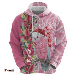 RugbyLife Shop Australia Pink Galah Christmas Hoodie Falalalala Galalah Bottlebrush Aboriginal Art LT14