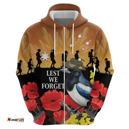 RugbyLife Shop Australia Magpie ANZAC Day Hoodie Rising Sun 25th April Poppy Golden Wattle LT14