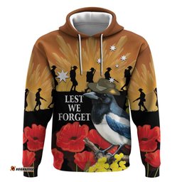 RugbyLife Shop Australia Magpie ANZAC Day Hoodie Rising Sun 25th April Poppy Golden Wattle LT14