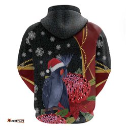 RugbyLife Shop Australia Palm Cockatoo Christmas Hoodie Probosciger Aterrimus Waratah Merry Chrissie LT14