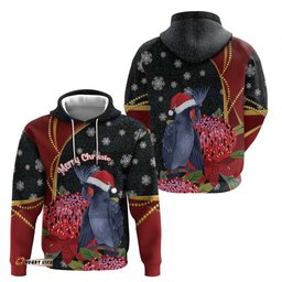 RugbyLife Shop Australia Palm Cockatoo Christmas Hoodie Probosciger Aterrimus Waratah Merry Chrissie LT14