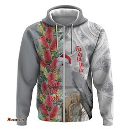 RugbyLife Shop Blue Galah Mutation Christmas Australia Hoodie Falalalala Galalah Bottlebrush Grey Aboriginal Art LT14